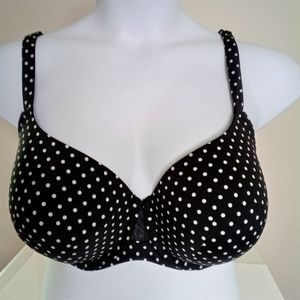 Cacique Lane Bryant Cooling French Full Coverage Black White Polka Dot Bra 42DD